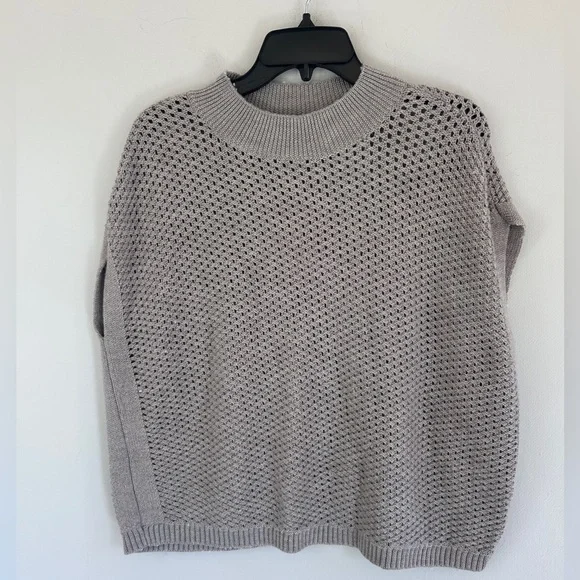 EILEEN FISHER Merino Wool Open Knit Boxy Mock Sweater Lagenlook Quiet Luxury | S - Picture 3 of 12
